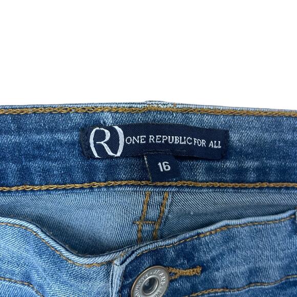 One Republic For All Distressed Leopard Inlay Jeans Women’s Size 16 - Picture 2 of 5